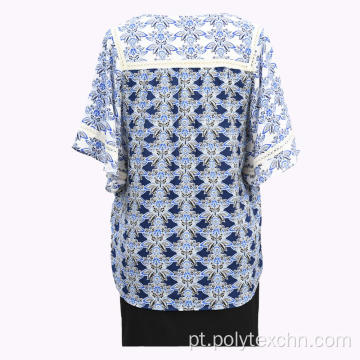 Pulôver feminino remendado blusa de renda